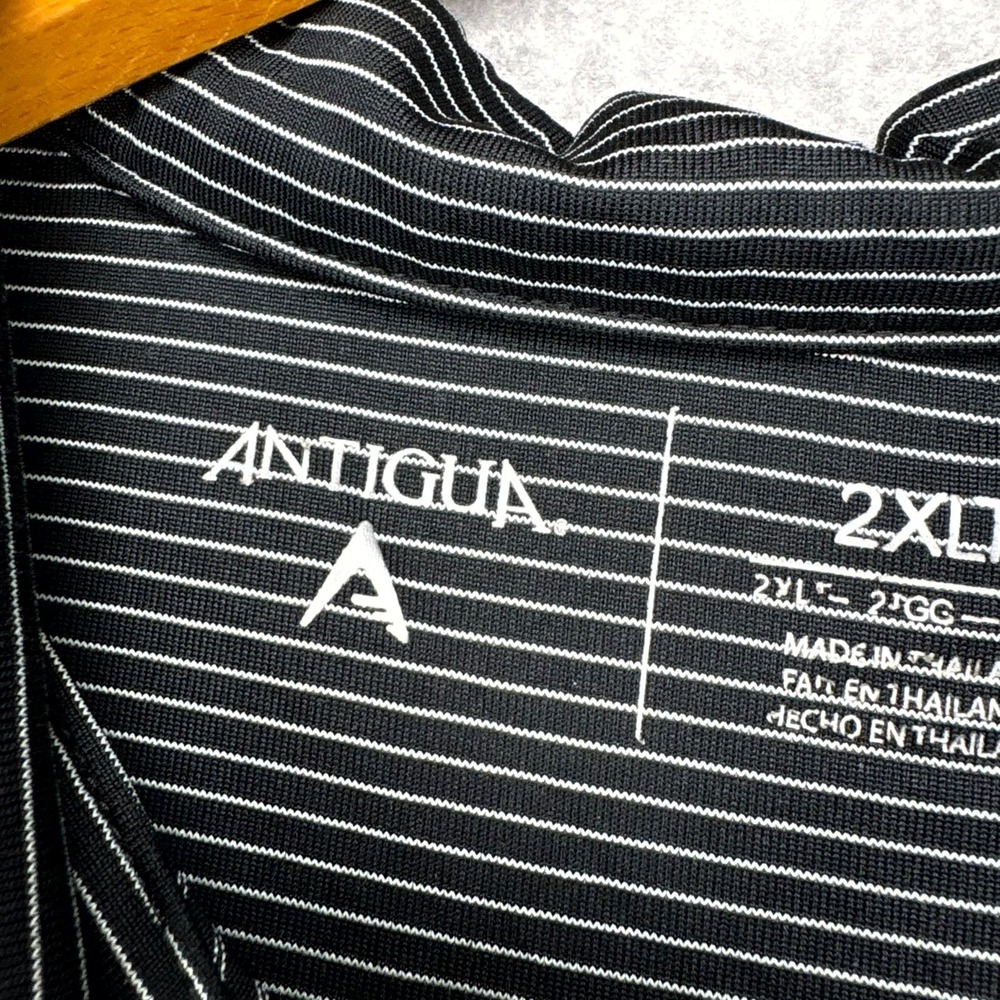 Antigua Polo Shirt Mens Tall 2XL Black White Striped Short Sleeve LG Seeds Golf - Picture 9 of 9